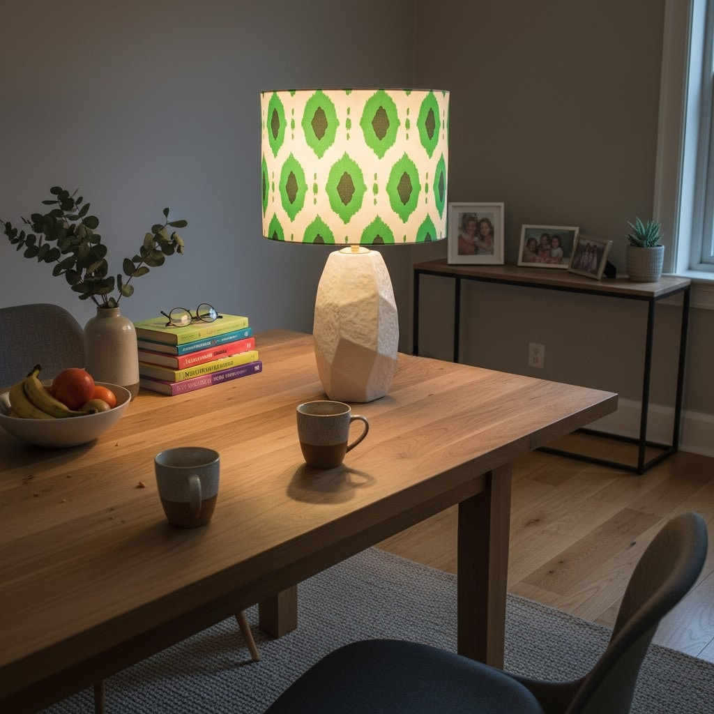 Lámpara Arivane gris sobre mesa de comedor