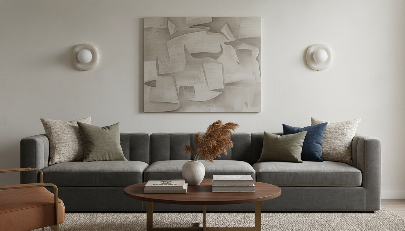 Lámpara de pared Orli con base de jade en un salón moderno