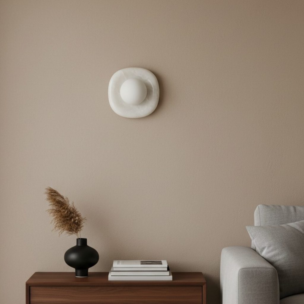 Lámpara Orli instalada sobre una mesa auxiliar