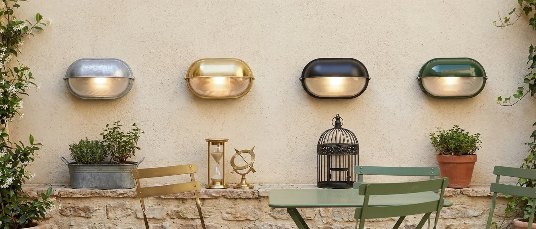 Docka industrial outdoor wall lamp in multiple finishes on an exterior wall