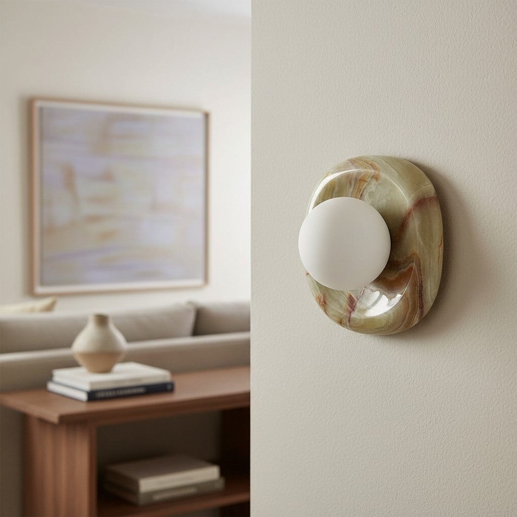 Detalle de lámpara Orli junto a decoración interior