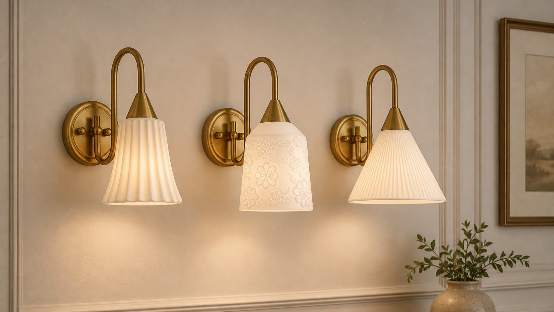 Tres lámparas de pared vintage iluminadas