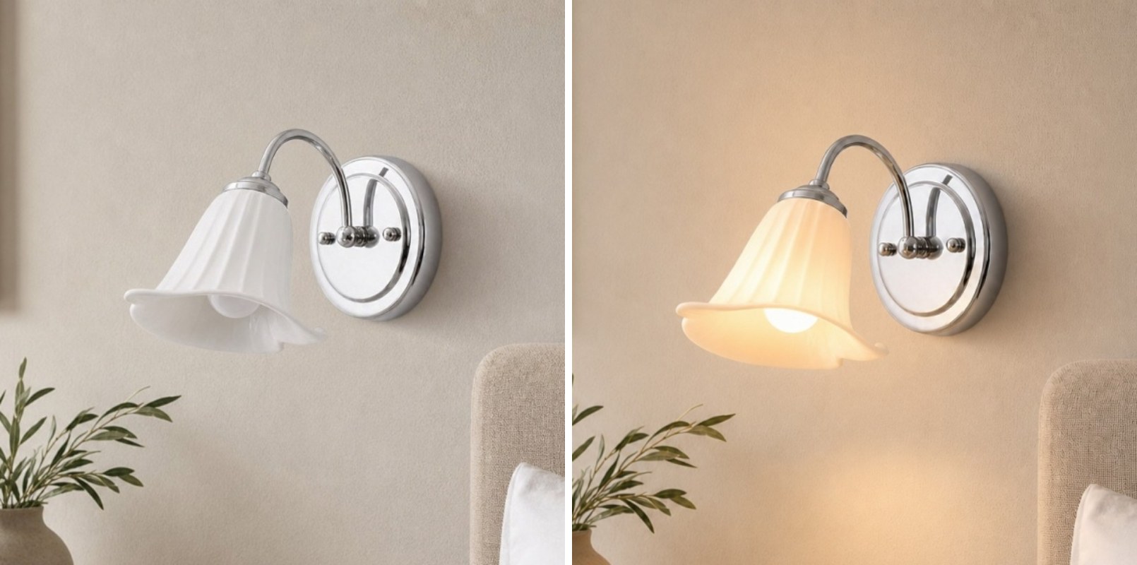 Comparación de luz apagada y encendida