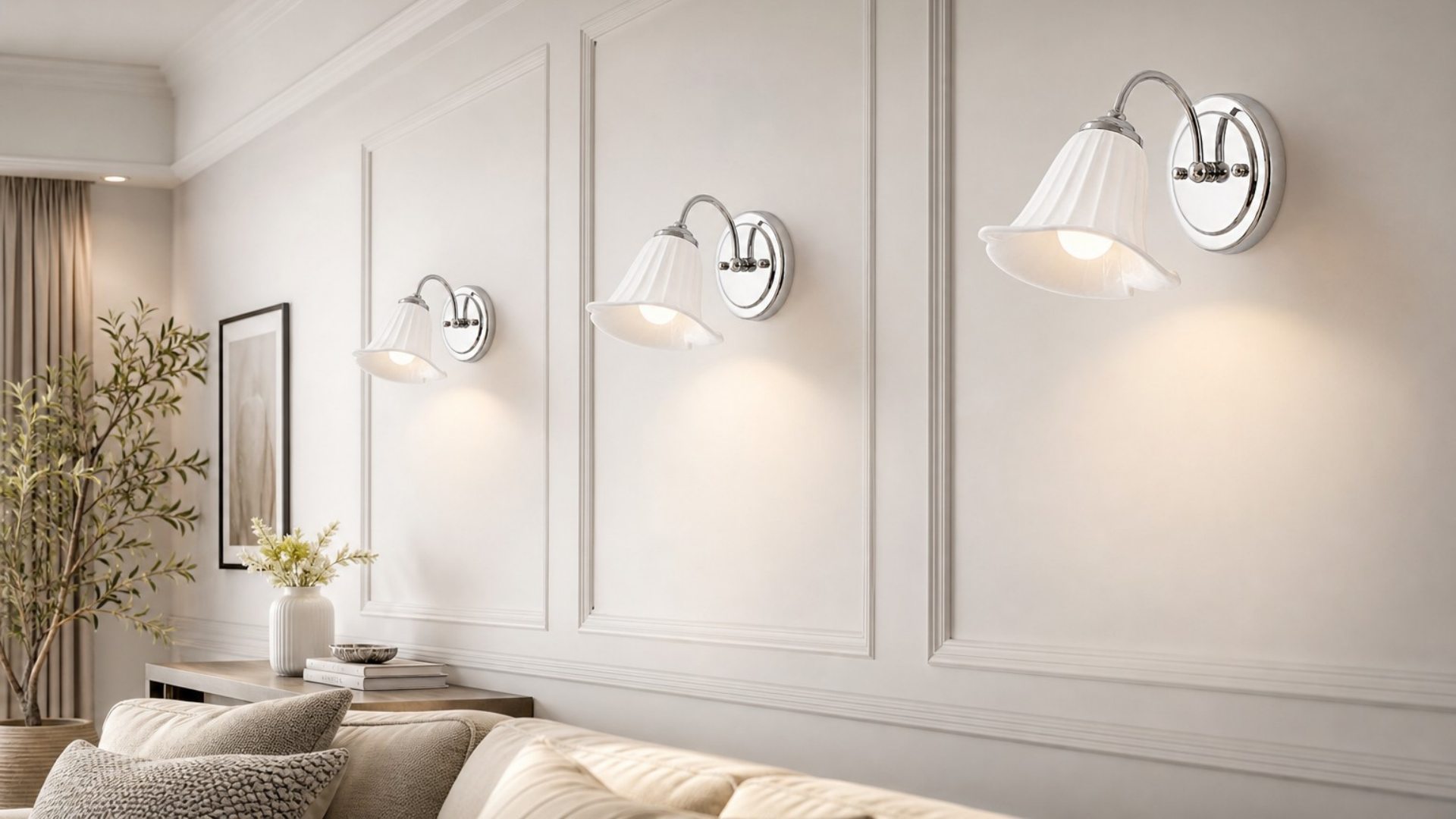 Lámpara de pared de cerámica con forma de cala en una sala elegante