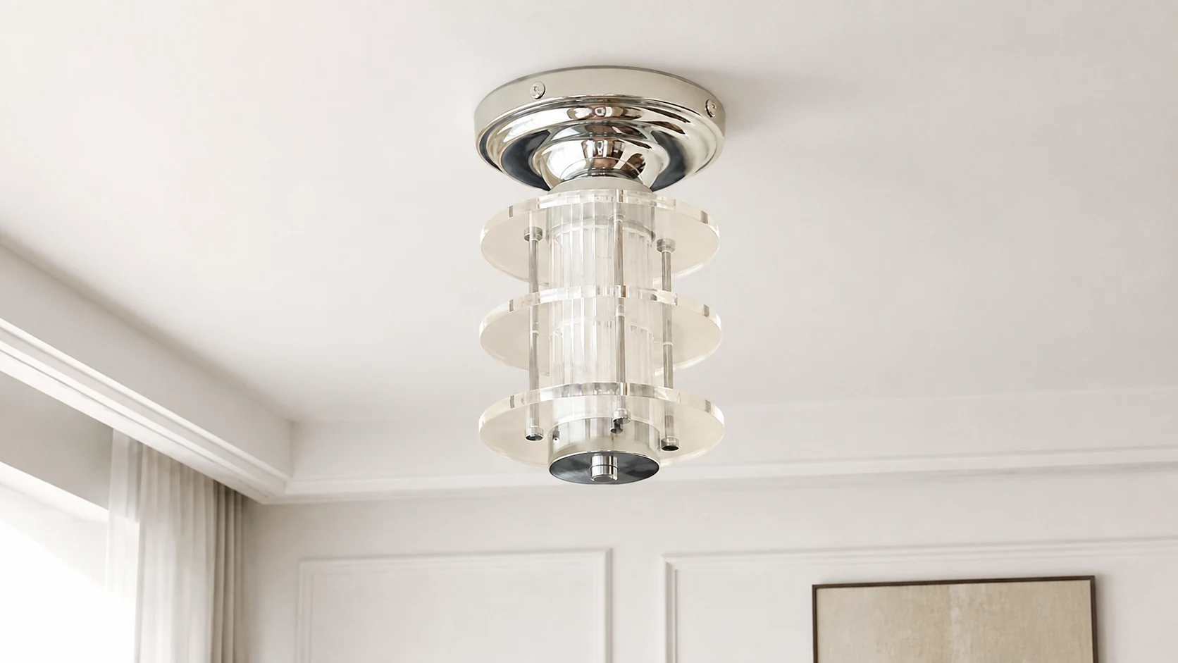 Bauhaus acrylic chrome flush mount ceiling lamp in a modern room setting