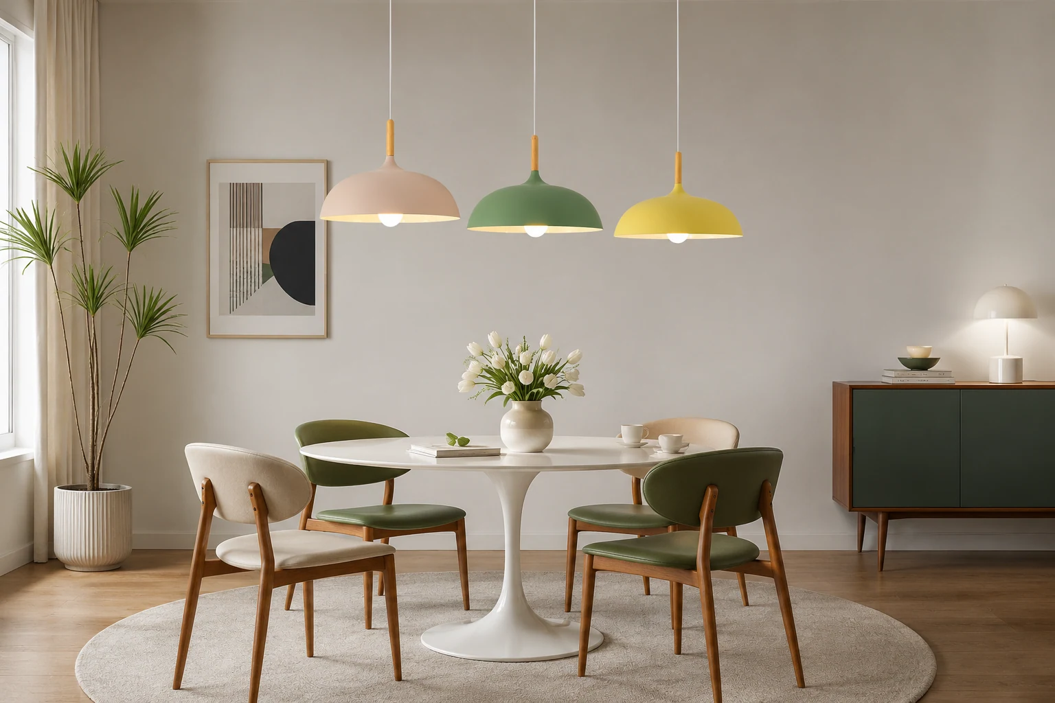 Minimalist Wood Aluminum Pendant Light in a second lifestyle scene