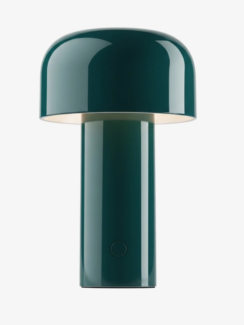 Lámpara de mesa recargable verde con acabado brillante
