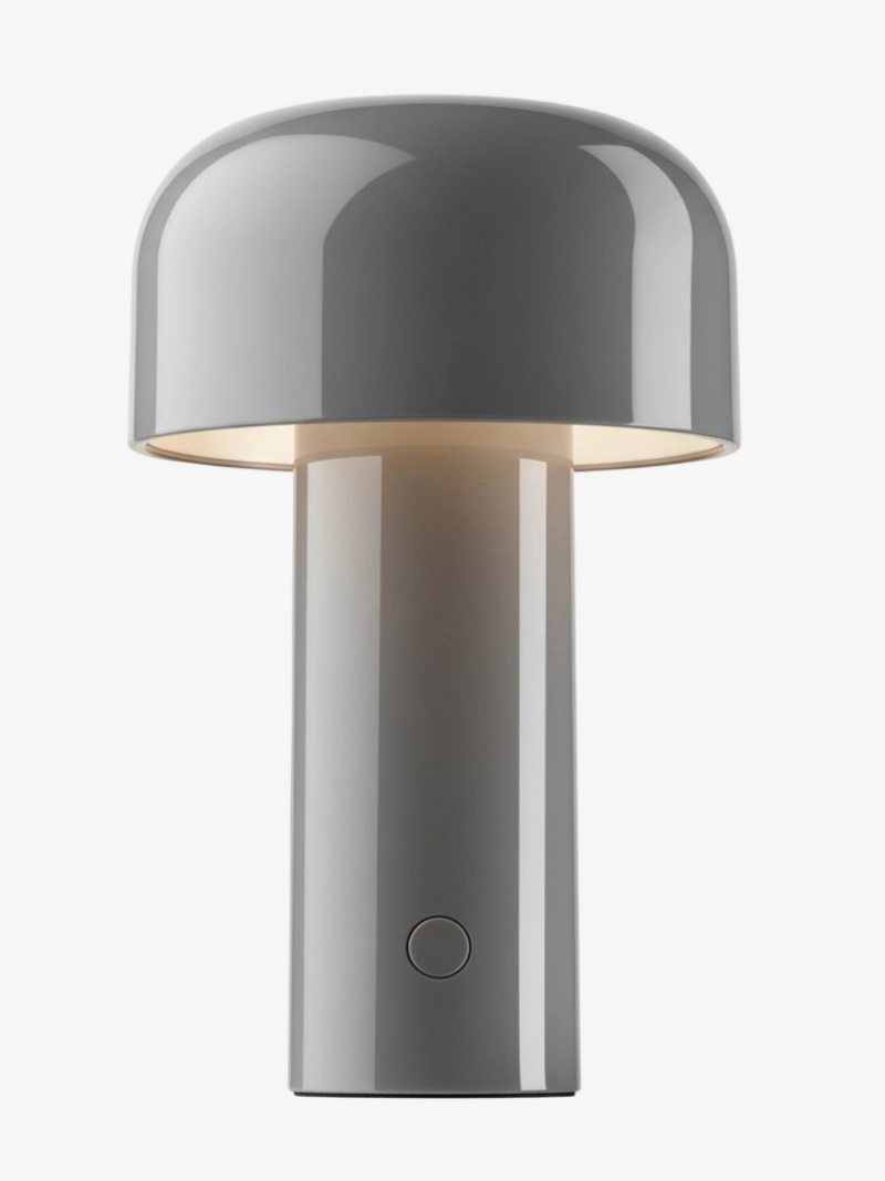 Lámpara de mesa recargable gris con pantalla en forma de seta