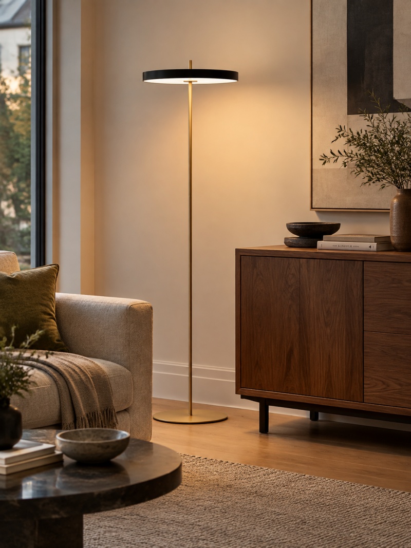 Asteria lamp next to sofa and sideboard