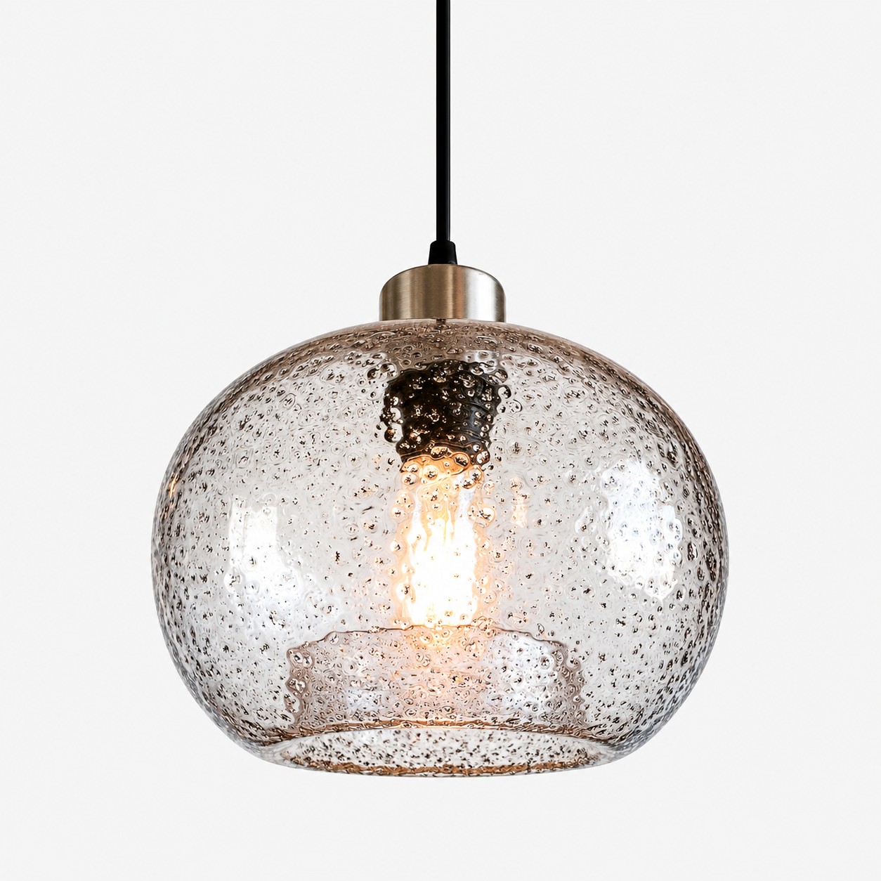 Textured Glass Globe Pendant with an open bottom, marble glass options and a round shade