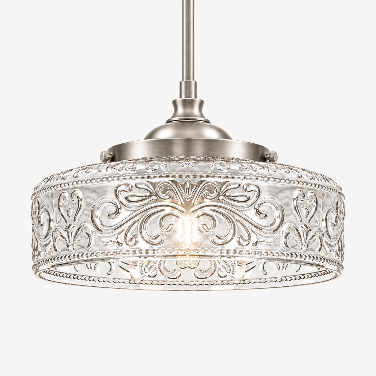 Vintage Glass Pendant Light with adjustable hanging, patterned glass and hammered options