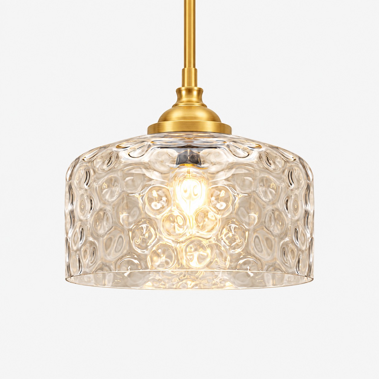 Vintage Glass Pendant Light with adjustable hanging, patterned glass and hammered options