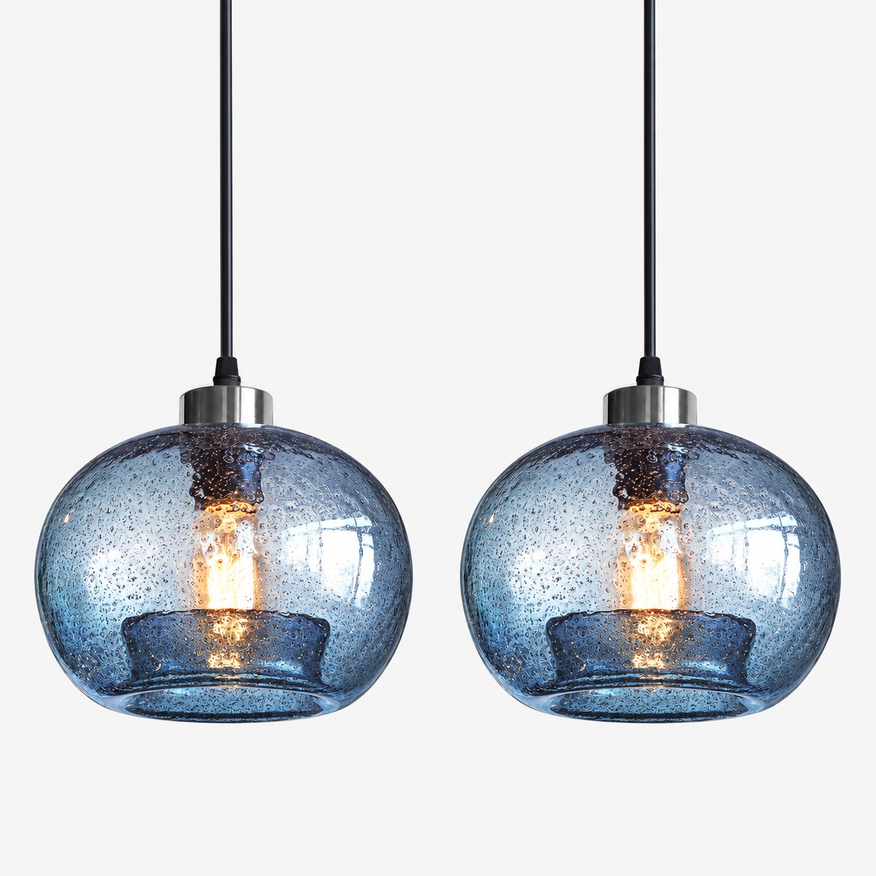 Textured Glass Globe Pendant with an open bottom, marble glass options and a round shade