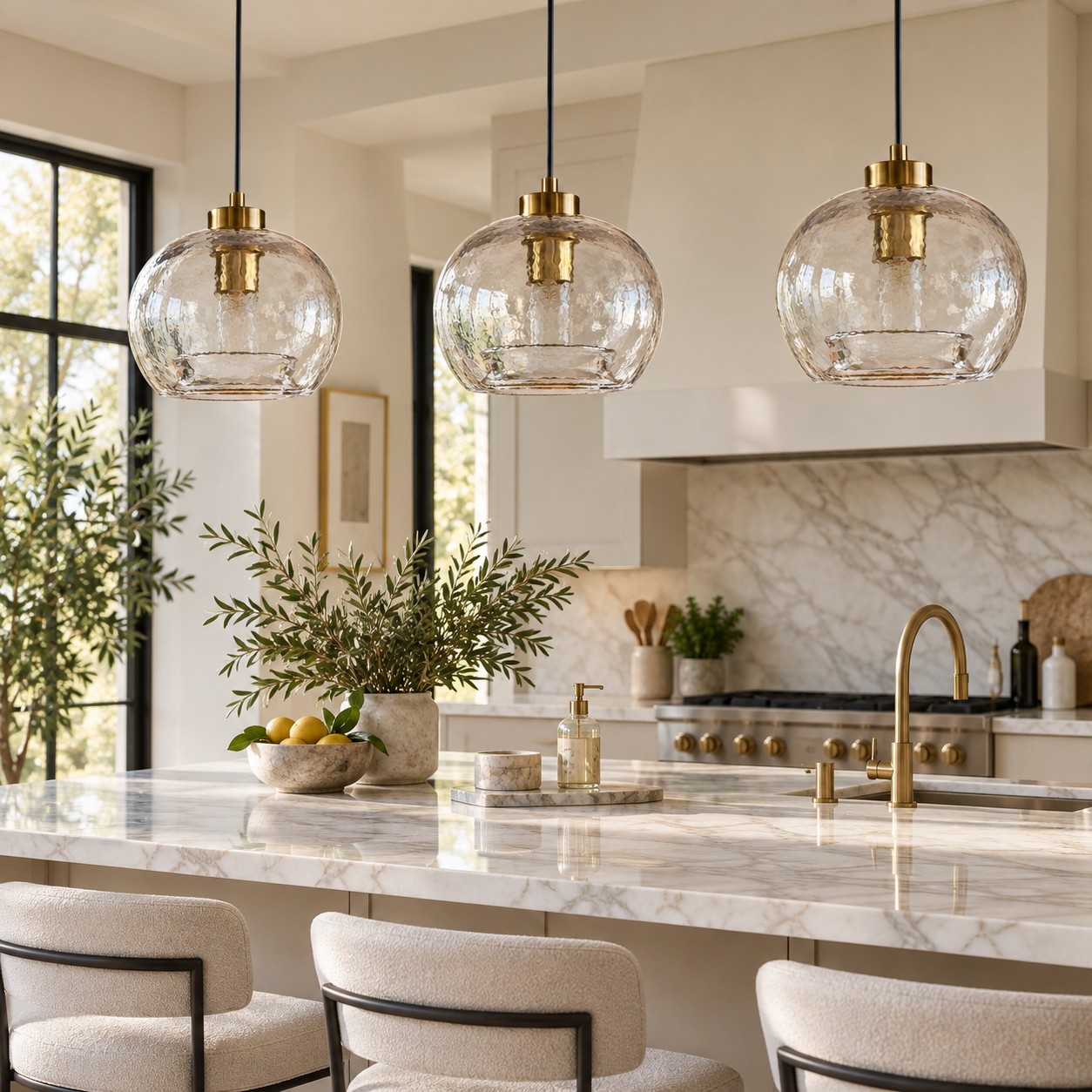 Textured Glass Globe Pendant with an open bottom, marble glass options and a round shade