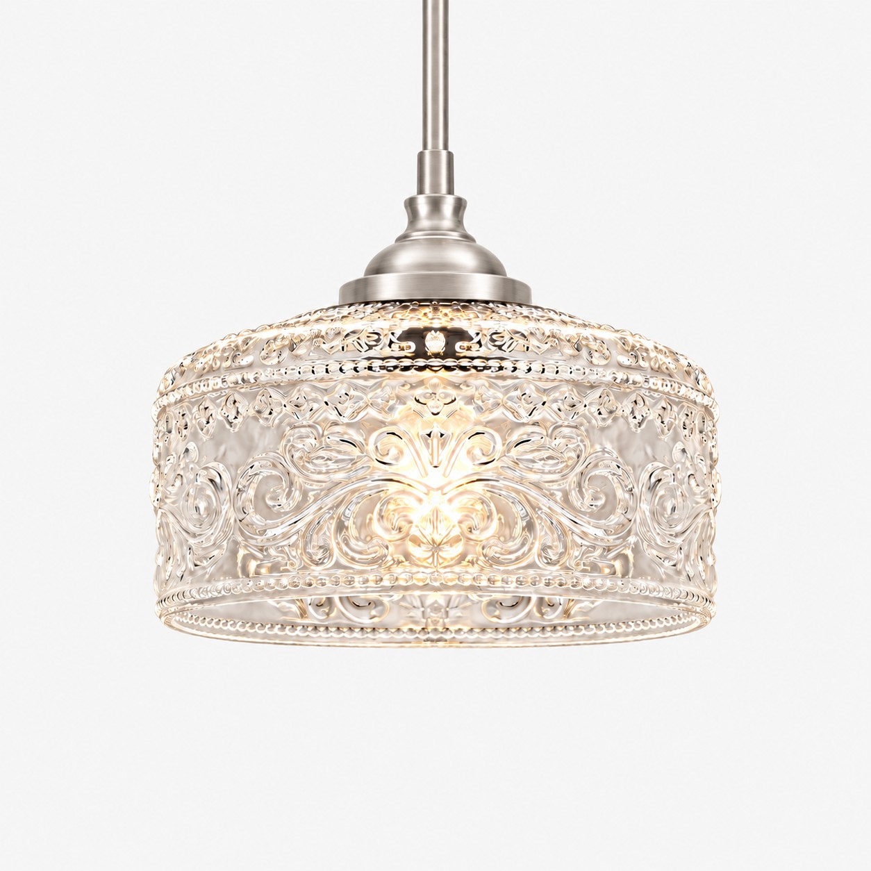 Vintage Glass Pendant Light with adjustable hanging, patterned glass and hammered options
