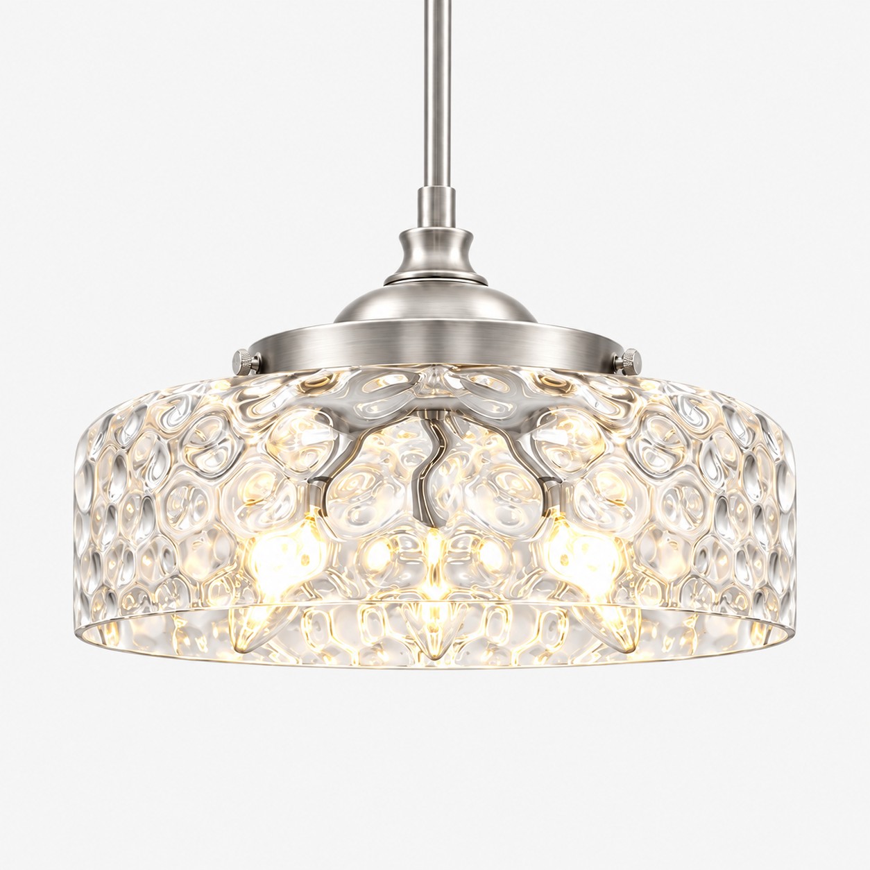 Vintage Glass Pendant Light with adjustable hanging, patterned glass and hammered options