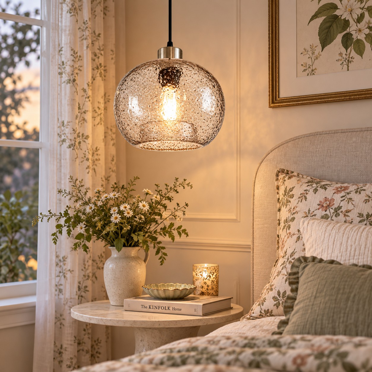 Textured Glass Globe Pendant with an open bottom, marble glass options and a round shade