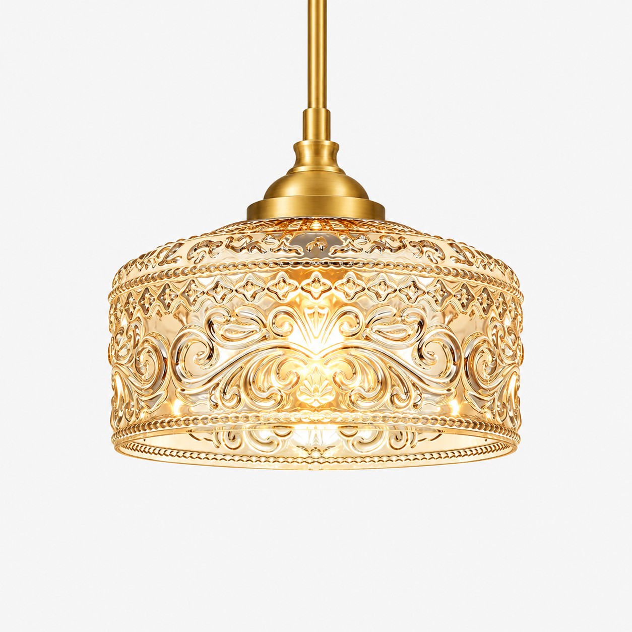 Vintage Glass Pendant Light with adjustable hanging, patterned glass and hammered options
