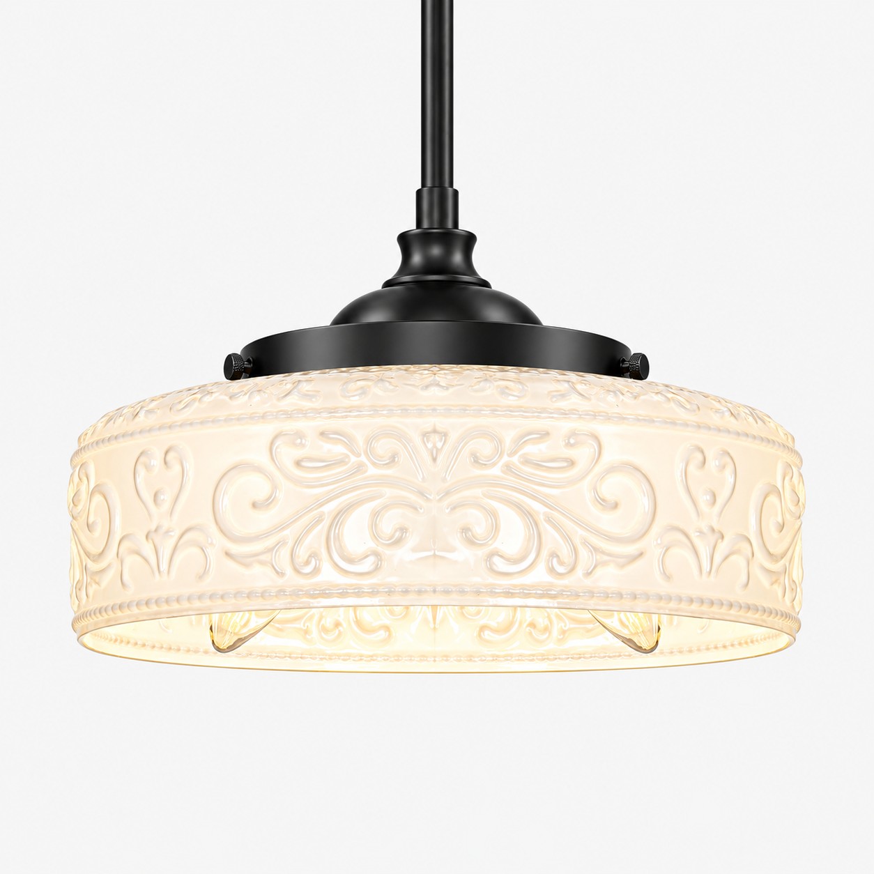Vintage Glass Pendant Light with adjustable hanging, patterned glass and hammered options