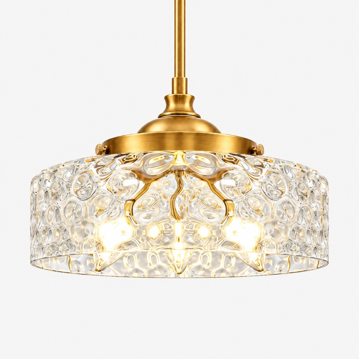 Vintage Glass Pendant Light with adjustable hanging, patterned glass and hammered options