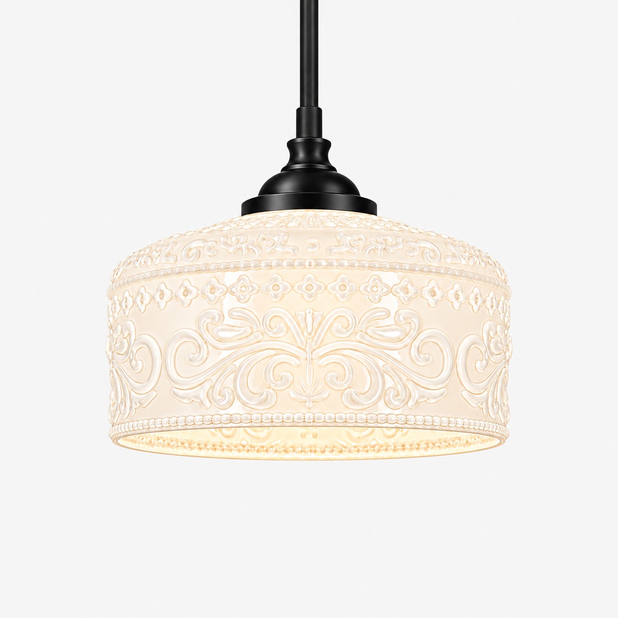 Vintage Glass Pendant Light with adjustable hanging, patterned glass and hammered options