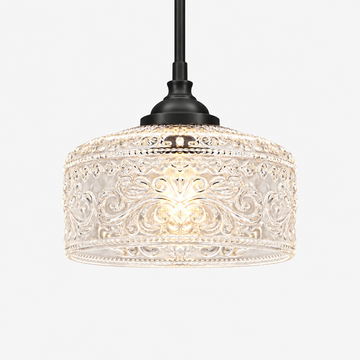 Vintage Glass Pendant Light with adjustable hanging, patterned glass and hammered options