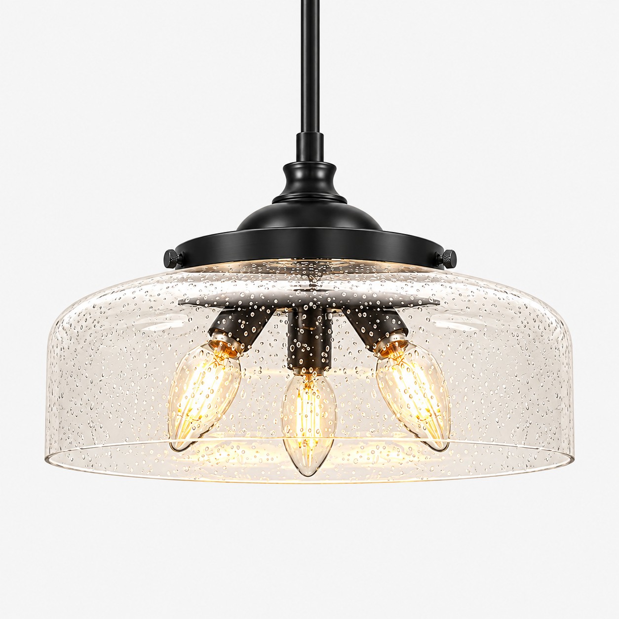 Vintage Glass Pendant Light with adjustable hanging, patterned glass and hammered options