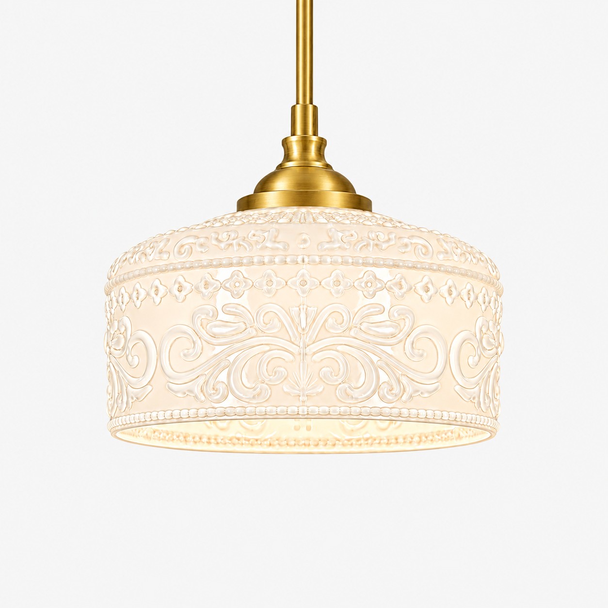 Vintage Glass Pendant Light with adjustable hanging, patterned glass and hammered options