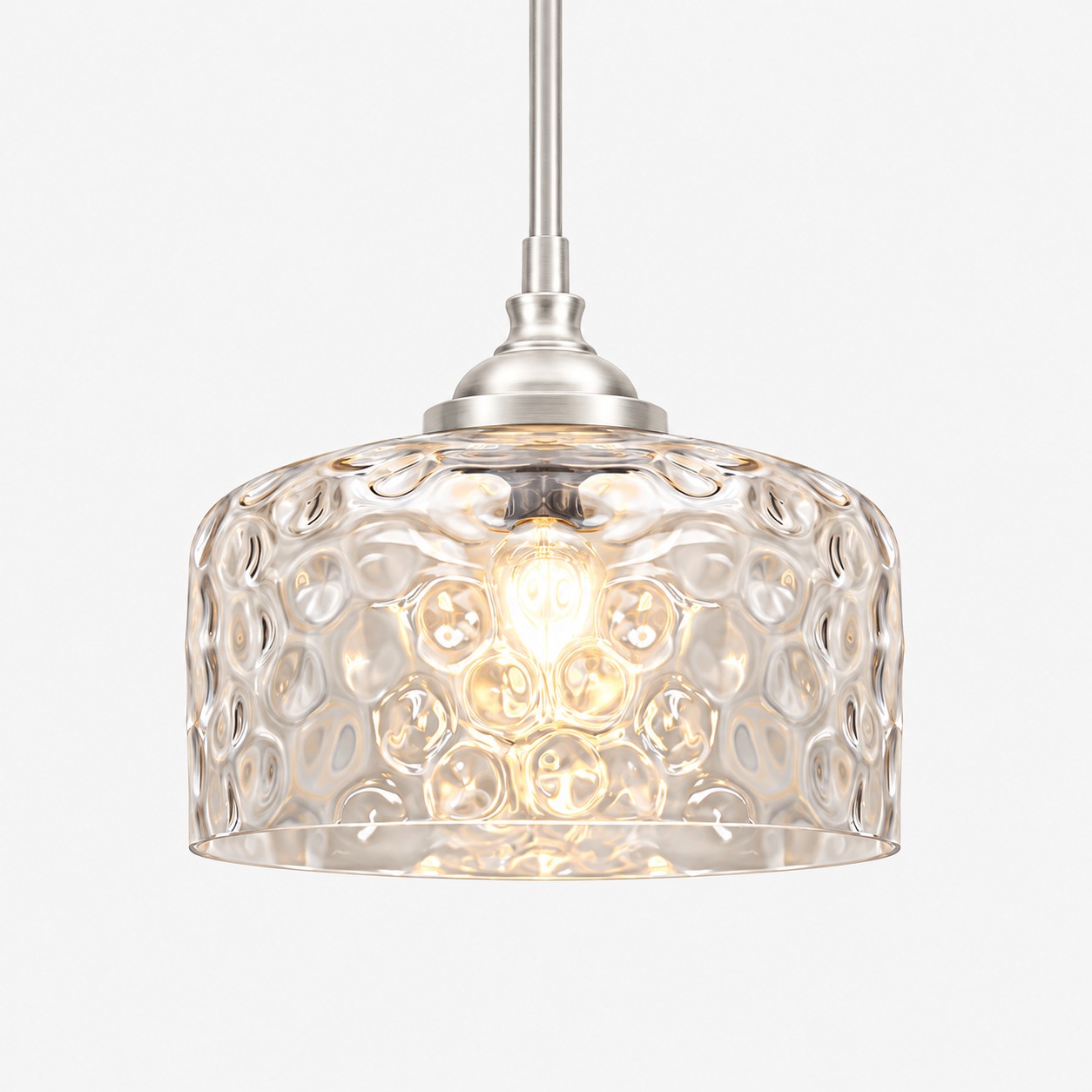 Vintage Glass Pendant Light with adjustable hanging, patterned glass and hammered options