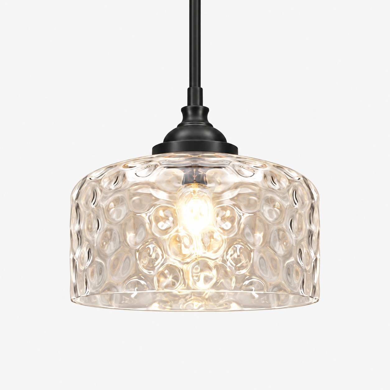 Vintage Glass Pendant Light with adjustable hanging, patterned glass and hammered options