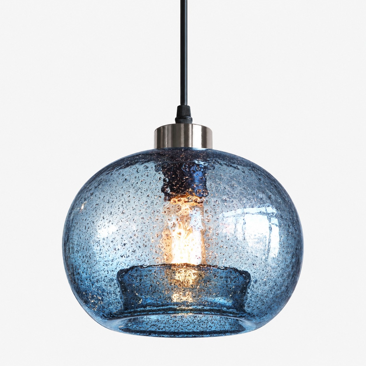 Textured Glass Globe Pendant with an open bottom, marble glass options and a round shade