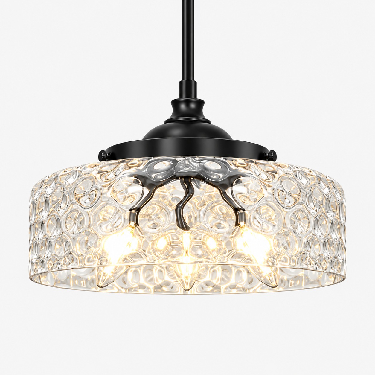 Vintage Glass Pendant Light with adjustable hanging, patterned glass and hammered options