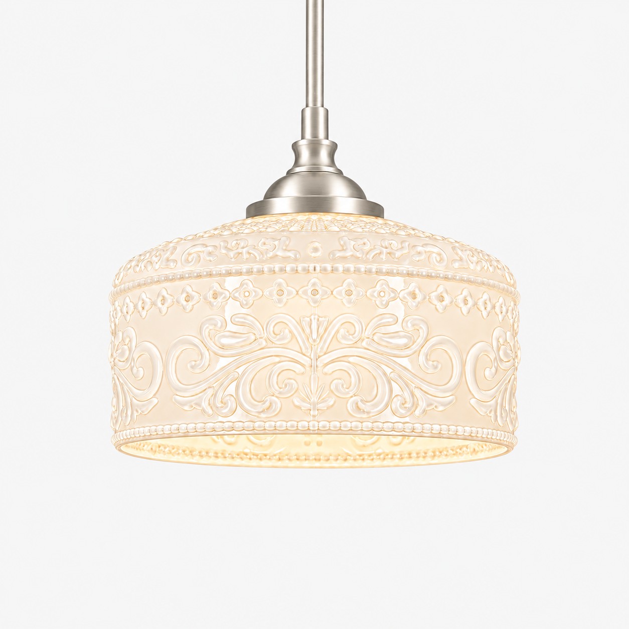 Vintage Glass Pendant Light with adjustable hanging, patterned glass and hammered options