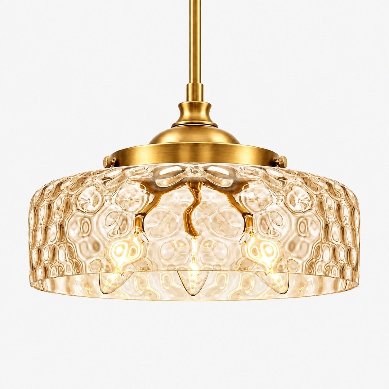 Vintage Glass Pendant Light with adjustable hanging, patterned glass and hammered options