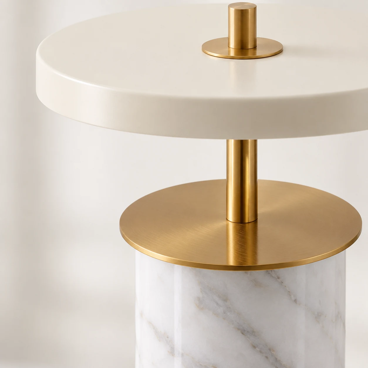 Close-up detail of the Asteria table lamp shade, stem and marble base