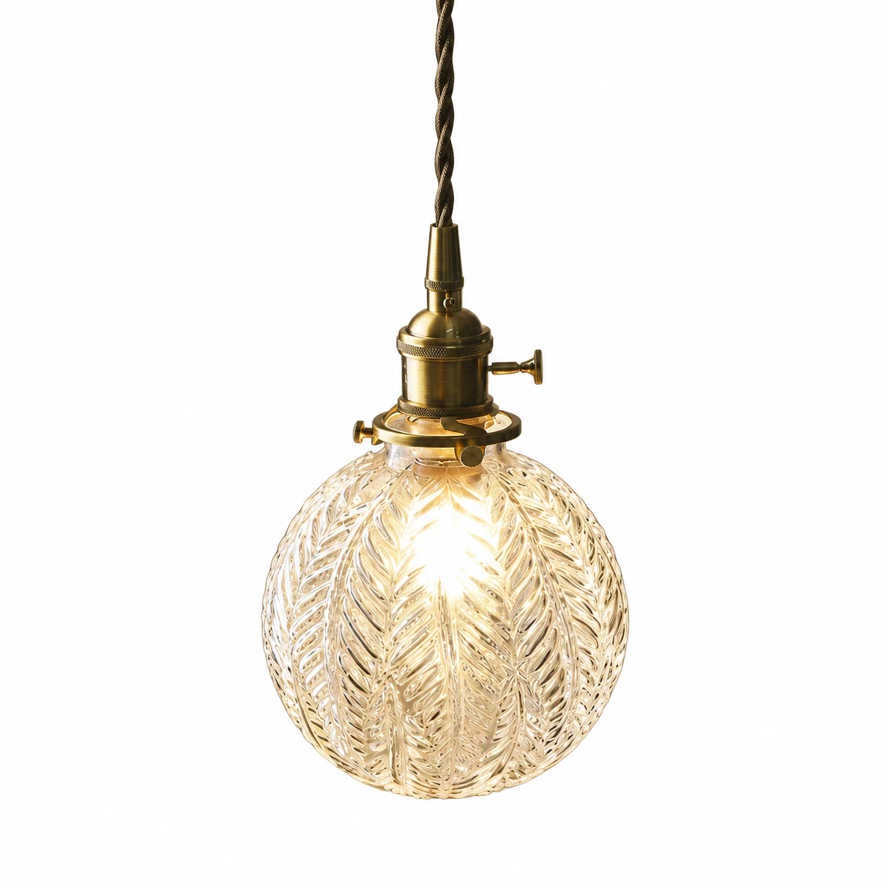 Vintage Leaf-Textured Glass Pendant Light