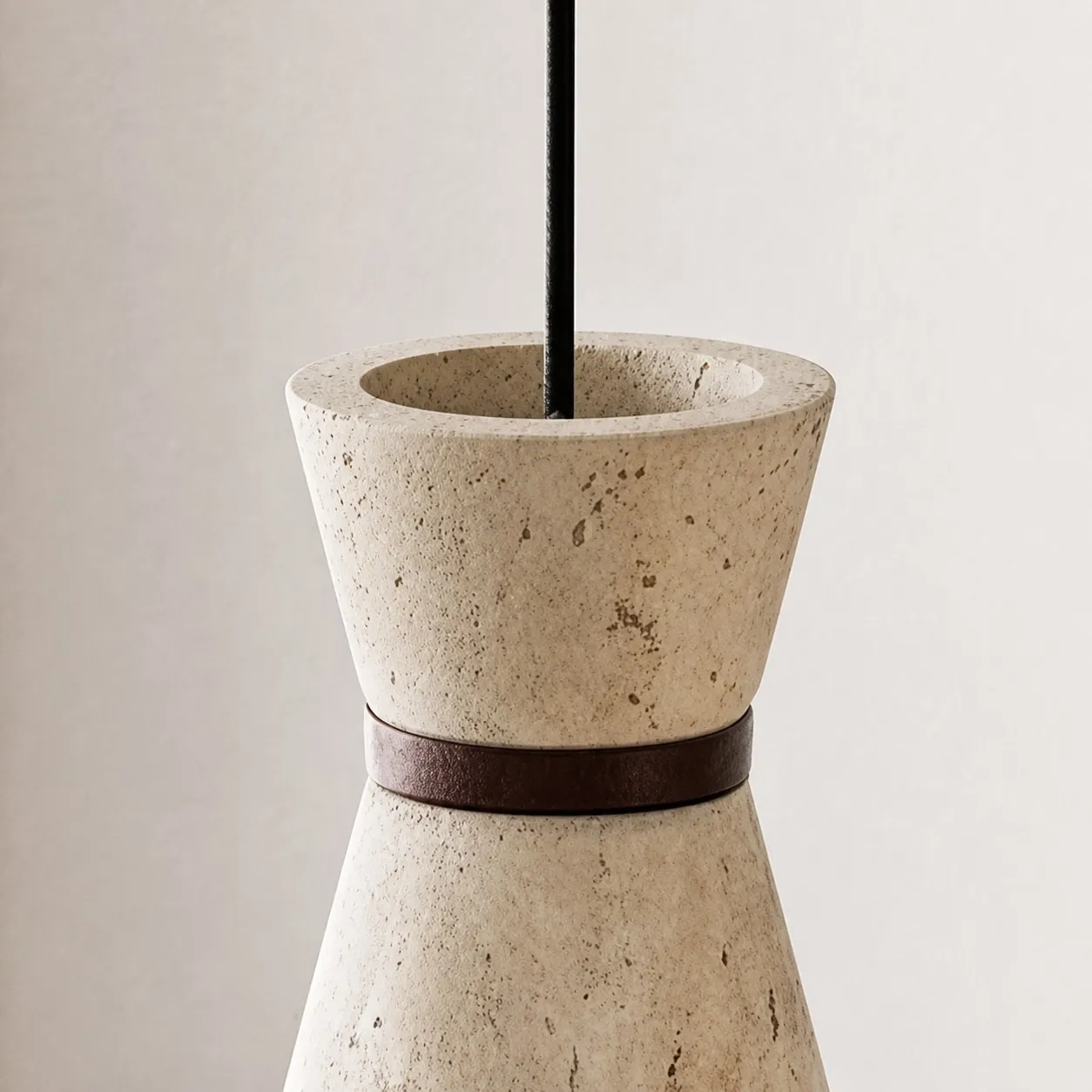 Top opening and cord detail on travertine pendant shade