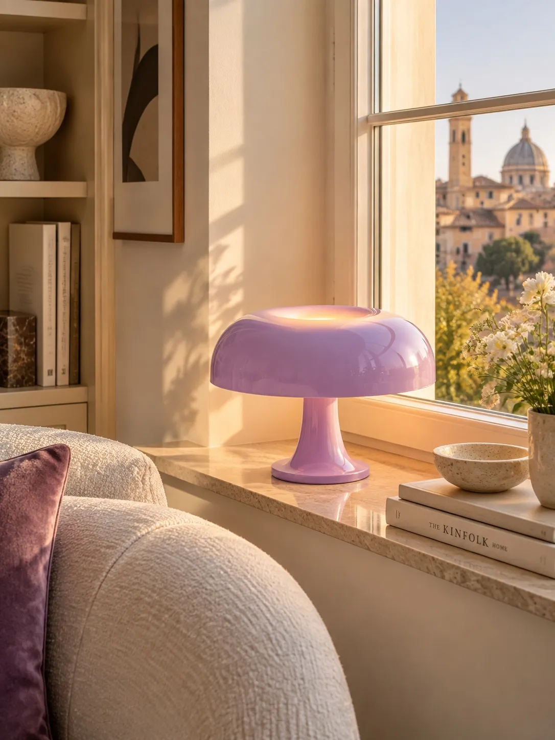 Lámpara de mesa seta de acrílico brillante en un interior