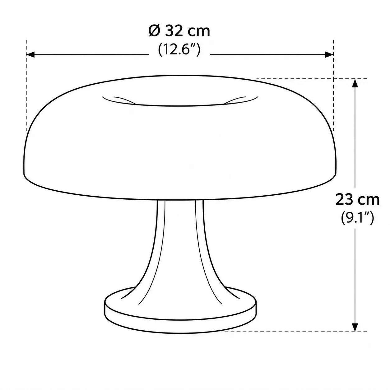 Dimensiones: 32 cm de diámetro y 23 cm de altura