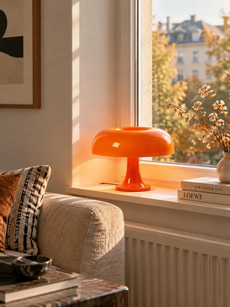 Lámpara de mesa seta de acrílico brillante en un interior