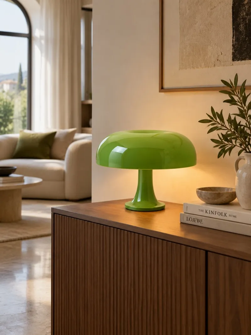 Lámpara de mesa seta de acrílico brillante en un interior