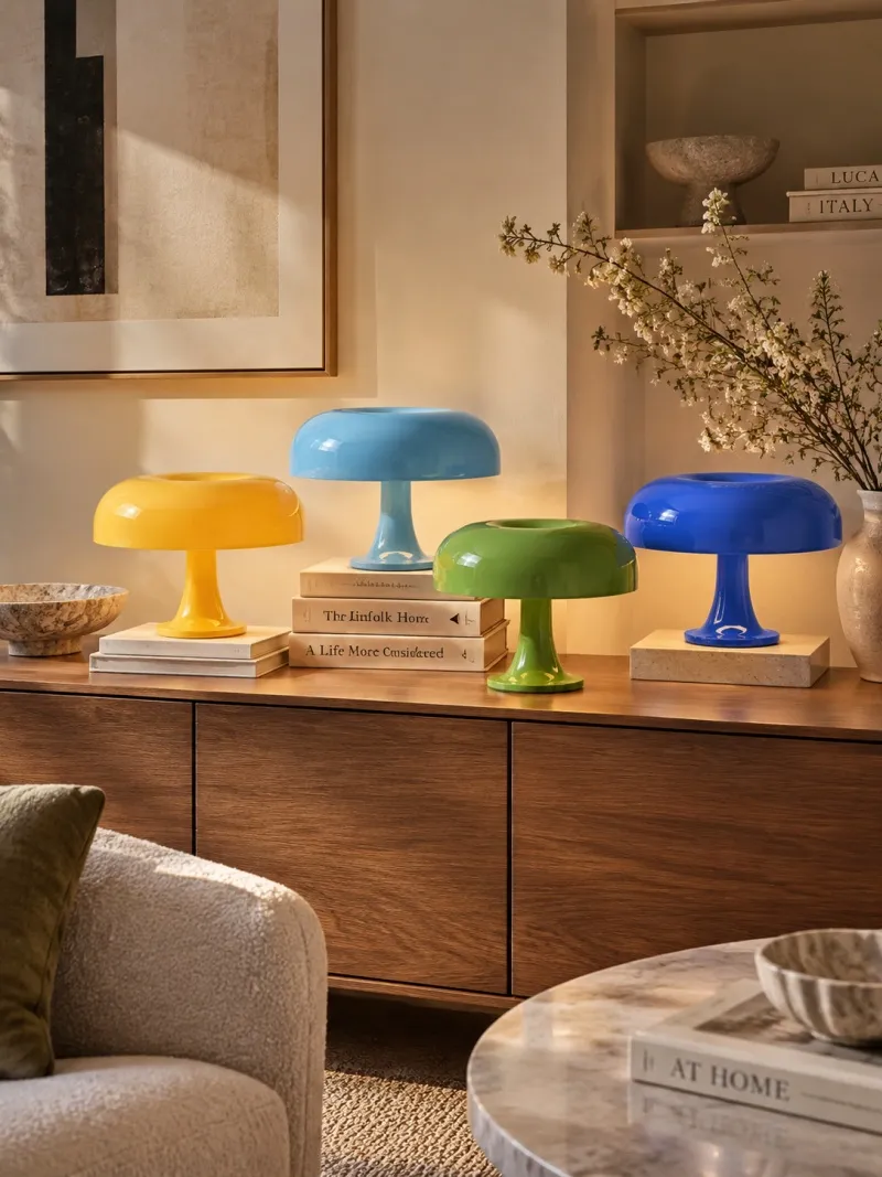 Lámpara de mesa seta de acrílico brillante en un interior
