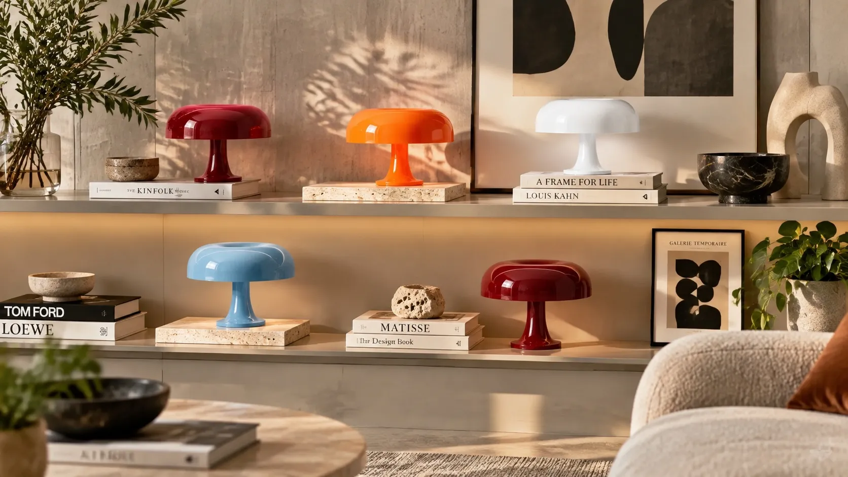 Colección de lámparas seta en un interior contemporáneo