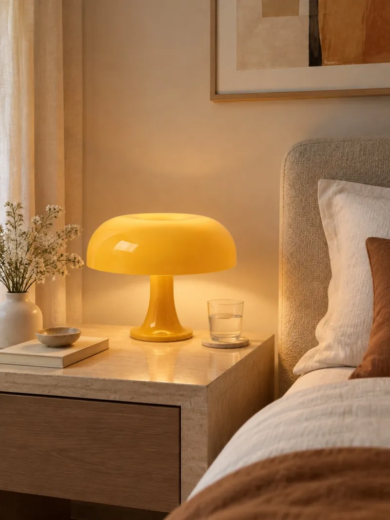 Lámpara de mesa seta de acrílico brillante en un interior