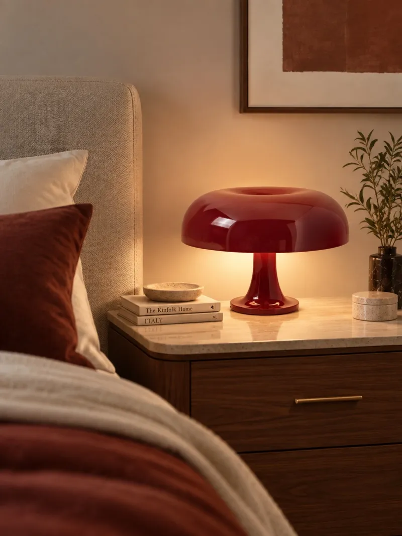 Lámpara de mesa seta de acrílico brillante en un interior