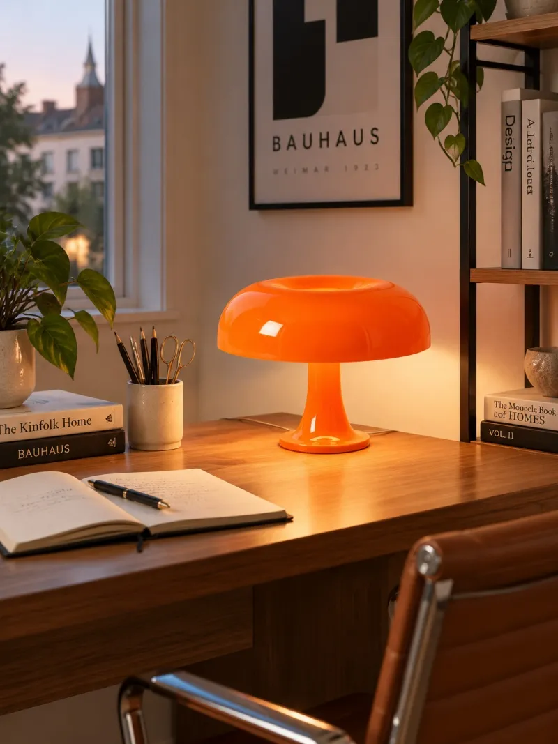Lámpara de mesa seta de acrílico brillante en un interior