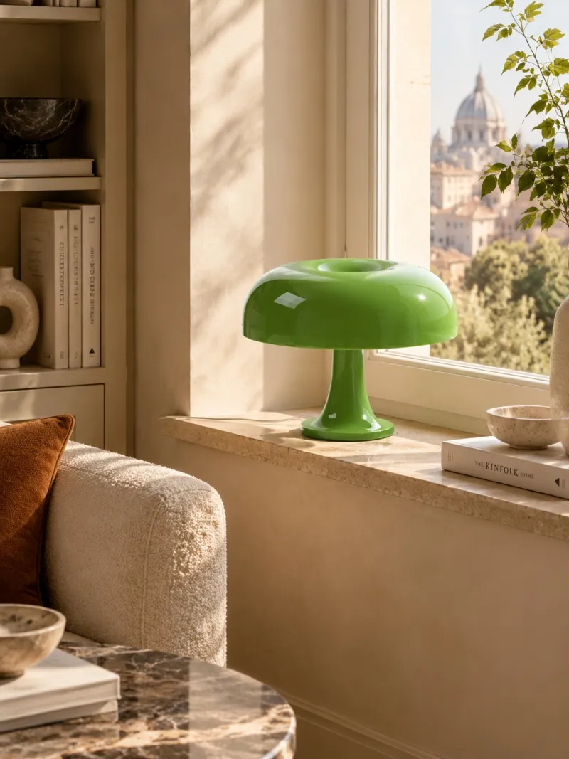 Lámpara de mesa seta de acrílico brillante en un interior