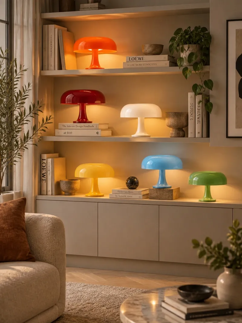Lámpara de mesa seta de acrílico brillante en un interior
