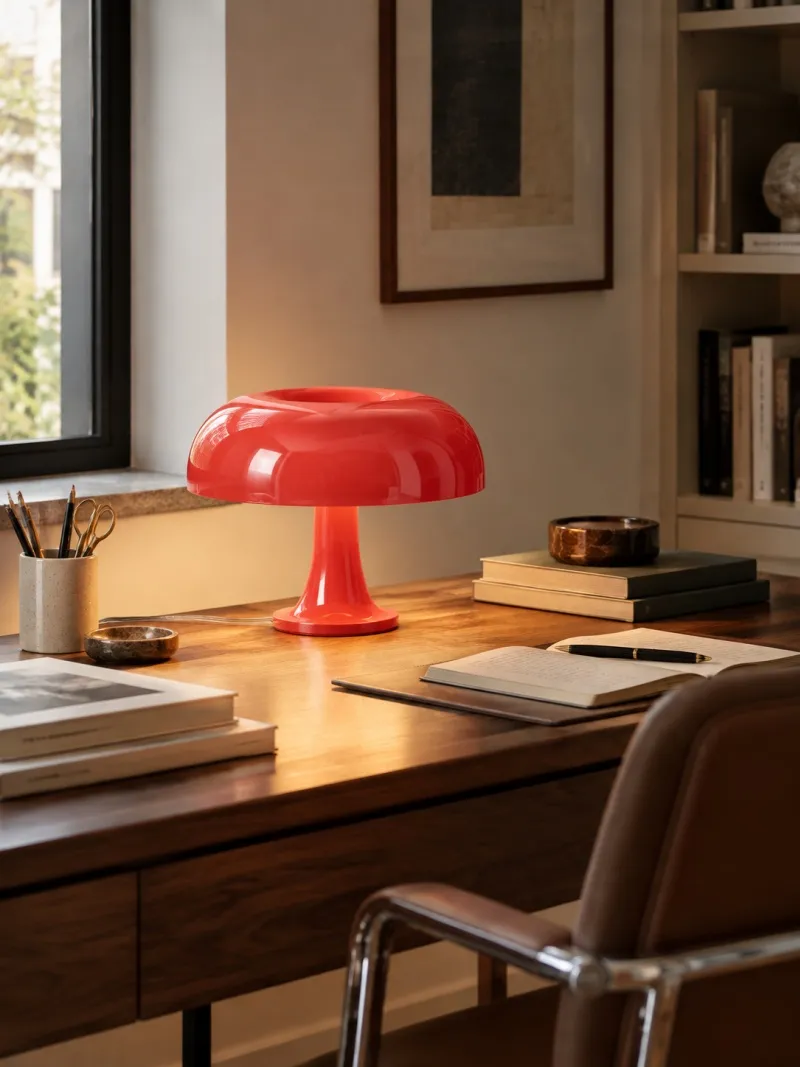 Lámpara de mesa seta de acrílico brillante en un interior