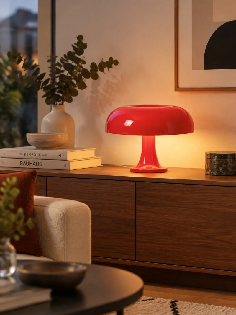 Lámpara de mesa seta de acrílico brillante en un interior